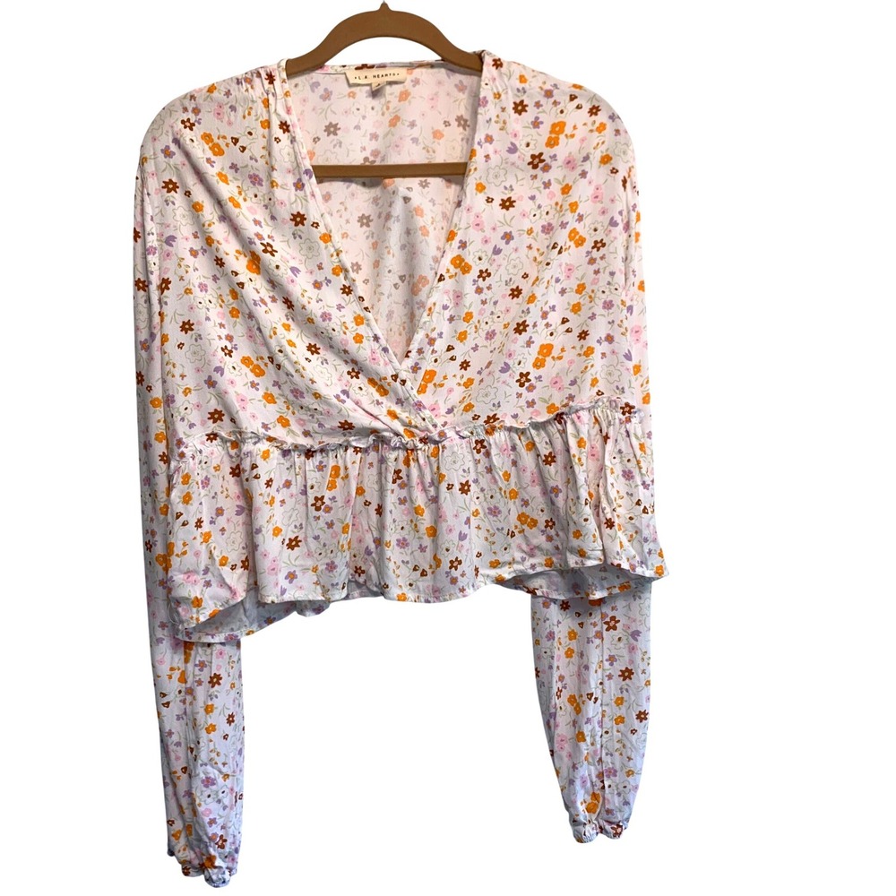 L.A. Hearts Ditsy Floral Peplum Babydoll Blouse Small Cropped Cottagecore Cute